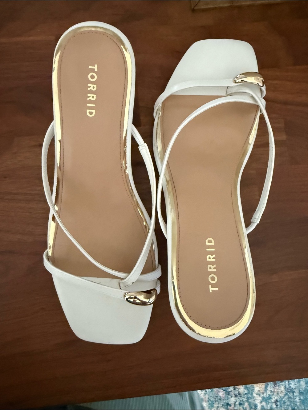 torrid White Square-Toe Strappy Slide Sandals with Gold Accent